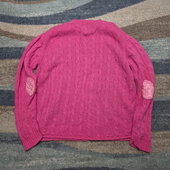 Ralph Lauren Polo Jeans Co Wool Cable Knit Sweater Pink XL Japan Elbow Patches - Picture 2 of 12